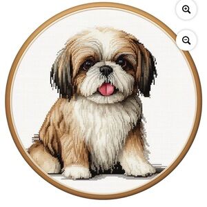 Shih Tzu Stamped Cross Stitch Kits for Beginners Easy with hoop HG99